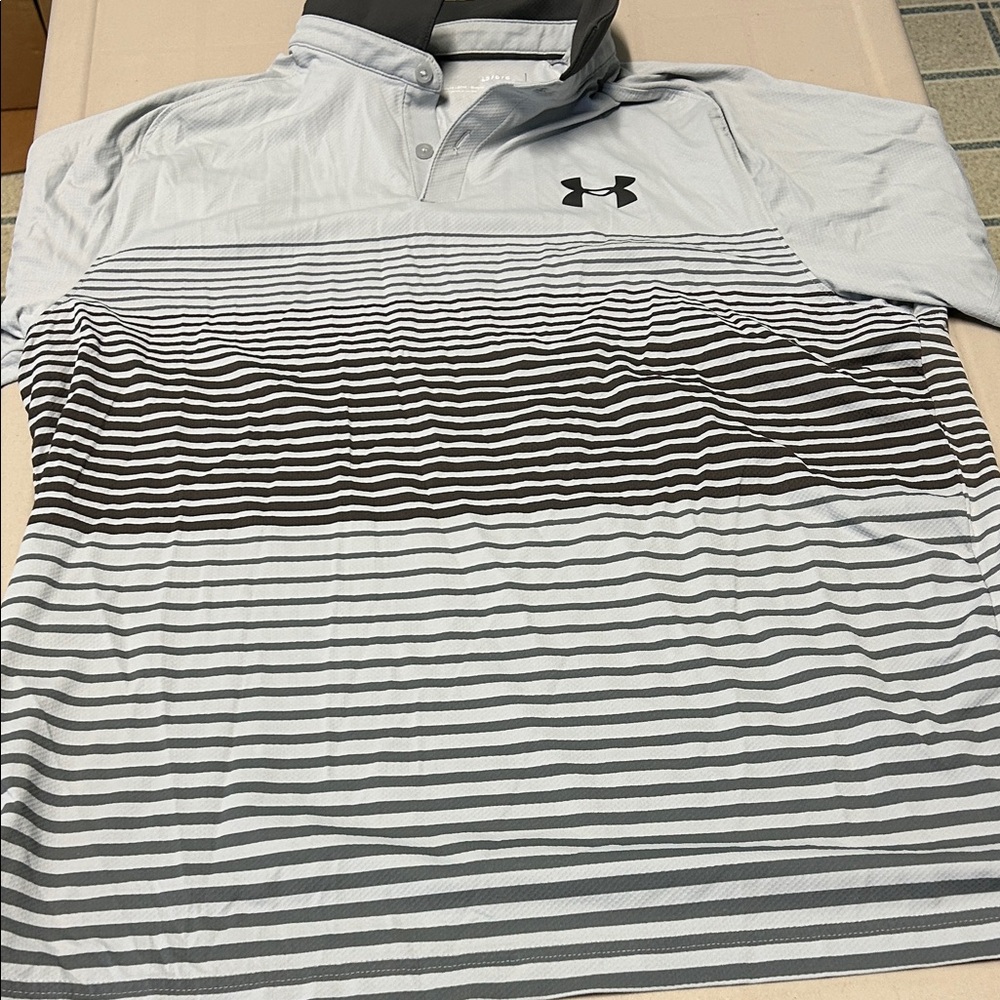 Under Armour Men's Polo Shirt with Black and Gray Stripes
